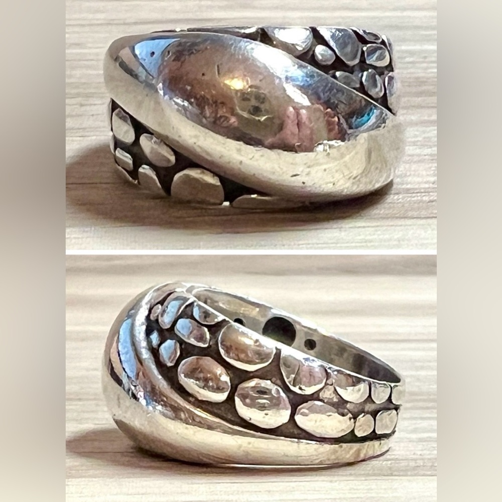 Vintage Sterling Silver Bali Indonesia Crossover Cobblestone Ring, Size 5, 6g